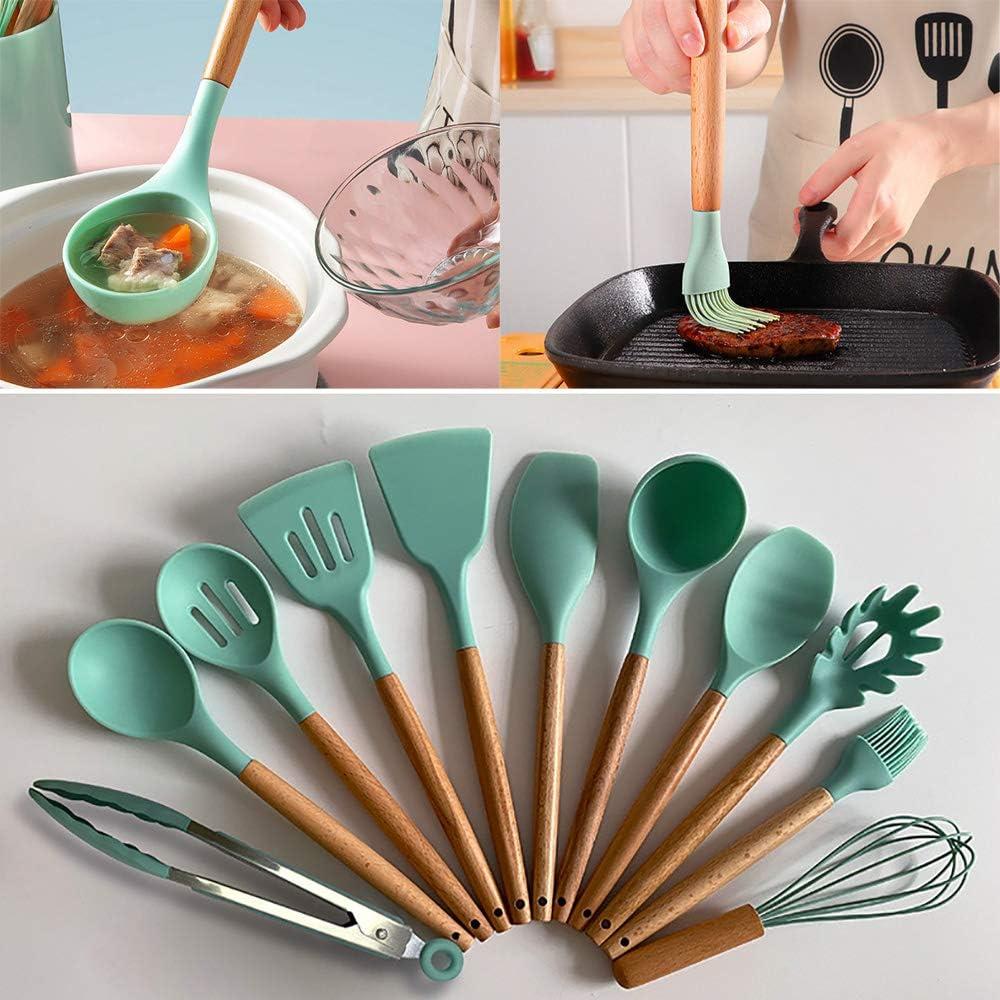 Lake Green Silicone and Wood 12-Piece Cooking Utensil Set