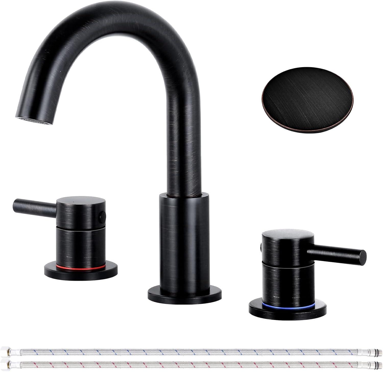 Oil Rubbed Bronze 8-Inch Widespread Bathroom Faucet with Pop-Up Drain