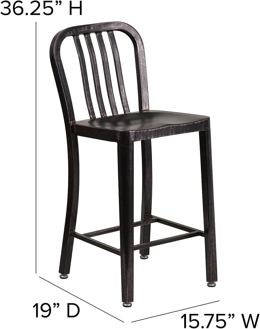 Flash Furniture Commercial Grade 24" High Black-Antique Gold Metal Indoor-Outdoor Counter Height Stool with Vertical Slat Back