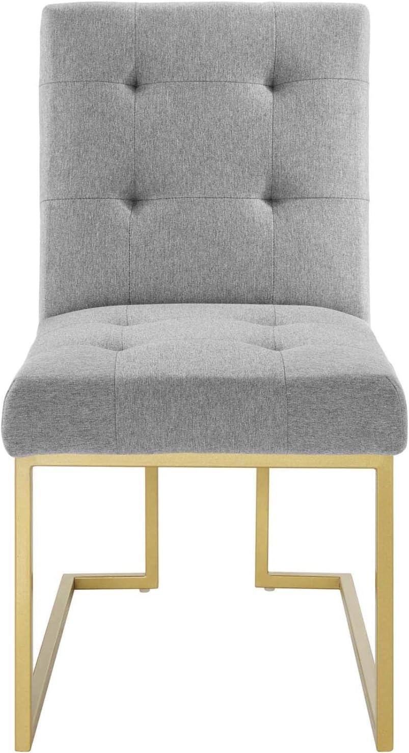 Privy Gold Stainless Steel Upholstered Fabric Dining Accent Chair Gold Light Gray