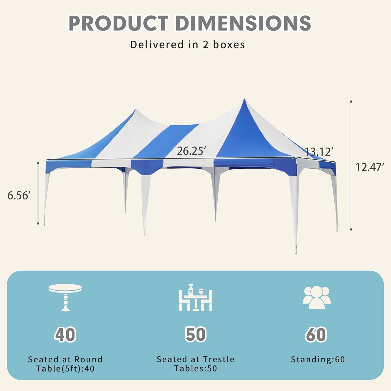 Blue and White 13' x 26' Double Peaked Party Tent