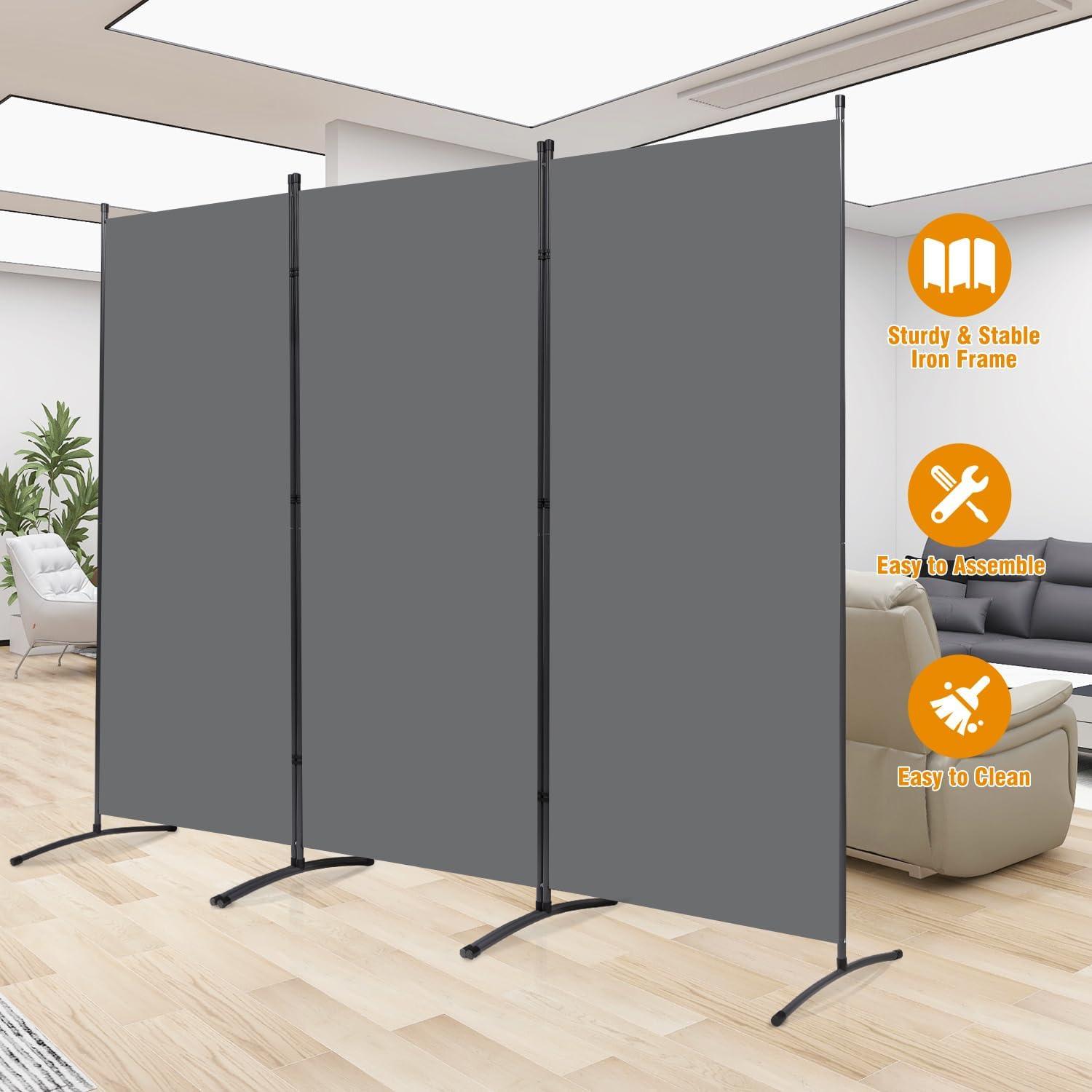 JVVMNJLK Indoor Room Divider,Portable Office Divider,Convenient Movable(3-Panel),Folding Partition Privacy Screen for Bedroom,Dining Room, Study,102" W x 19.7" D x 71.3" H,Dark Gray