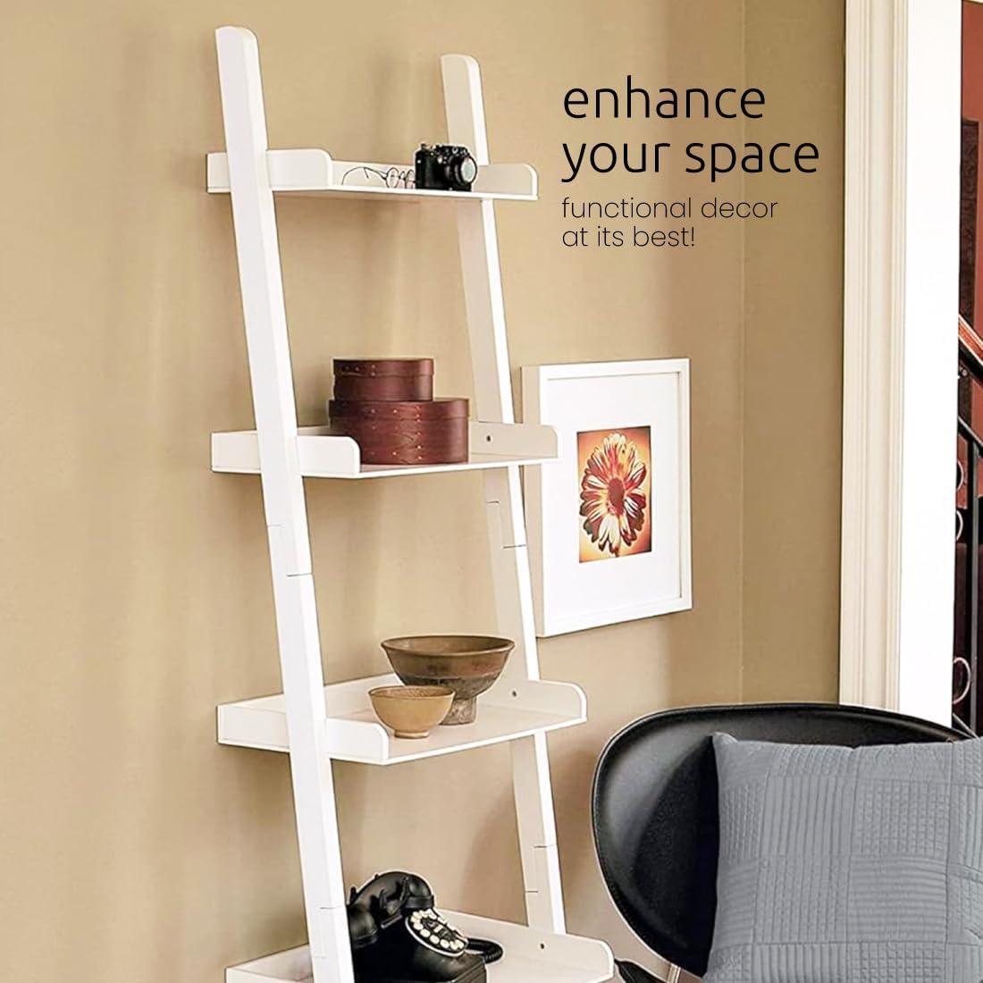 Hadfield 5-Tier White Ladder-Style Leaning Wall Shelf