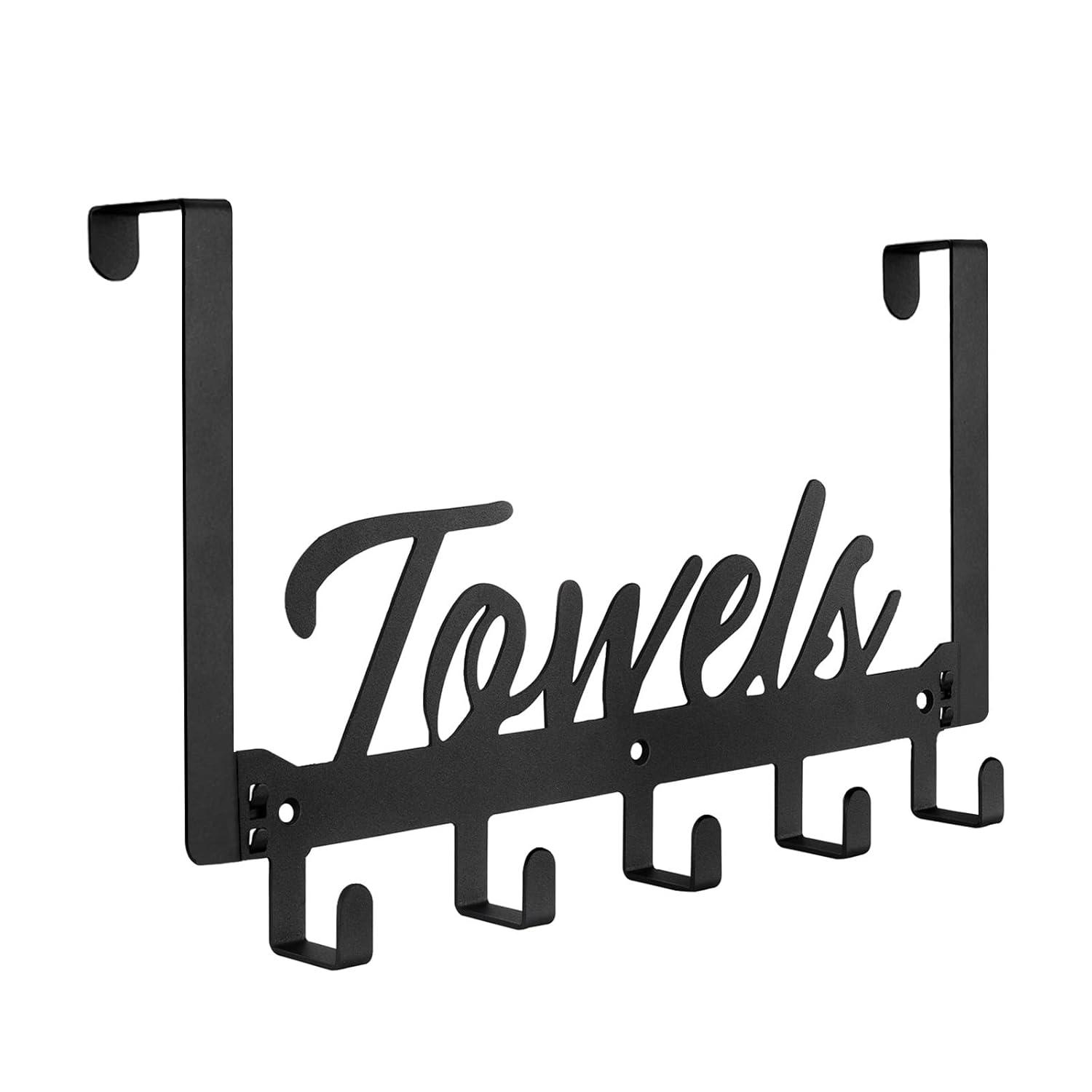 Over The Door Hooks - Heavy Duty Towel Rack with 6 Hooks for Bedroom, Bathroom, Kitchen - Holds Towels, Bags, Coats, Hats - Black