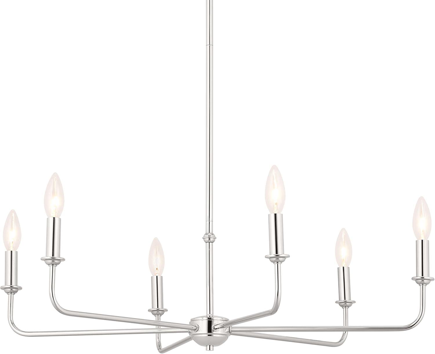 Elegant Pallas 6-Light Chandelier in Polished Nickel with White Linen Shades