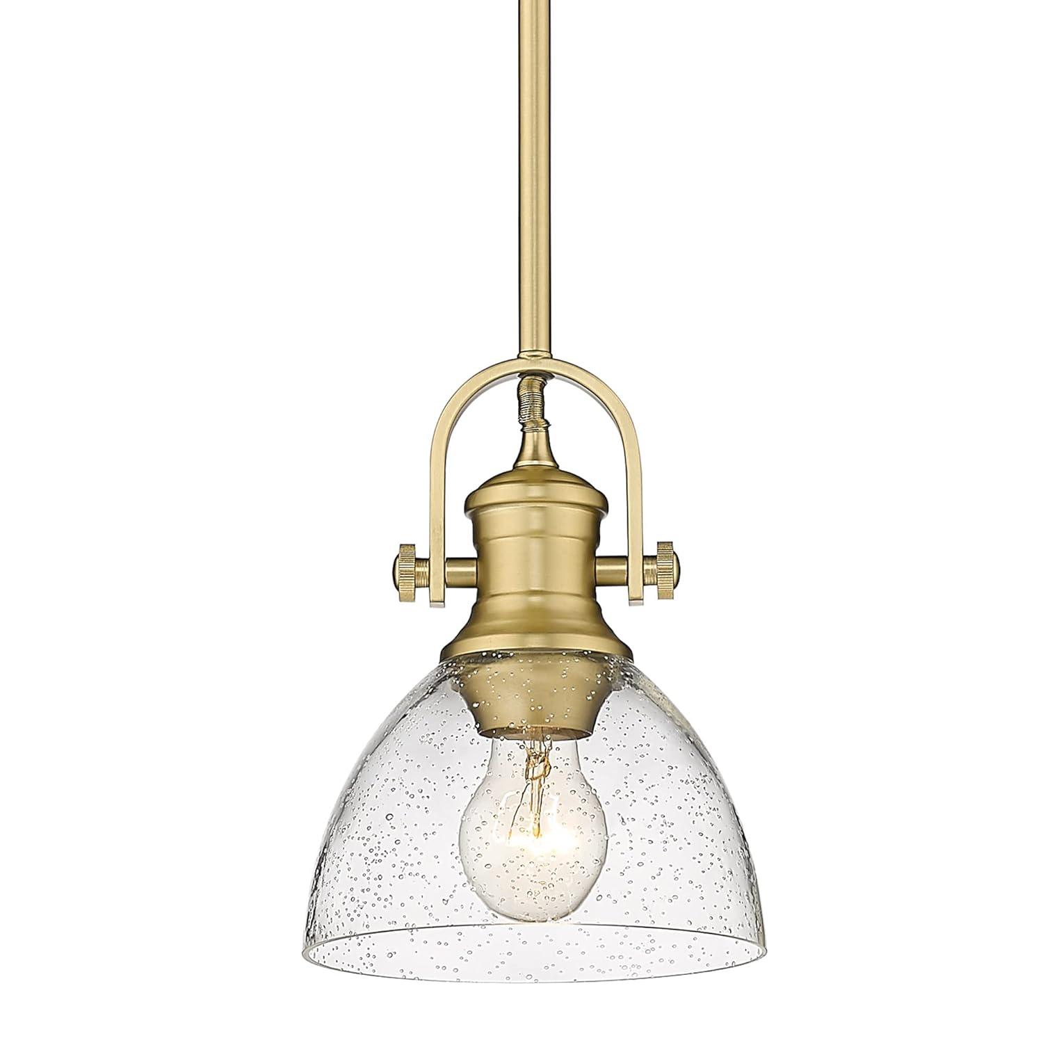 Golden Lighting Hines 1-Light Mini Pendant in Brushed Champagne Bronze with Seeded Glass