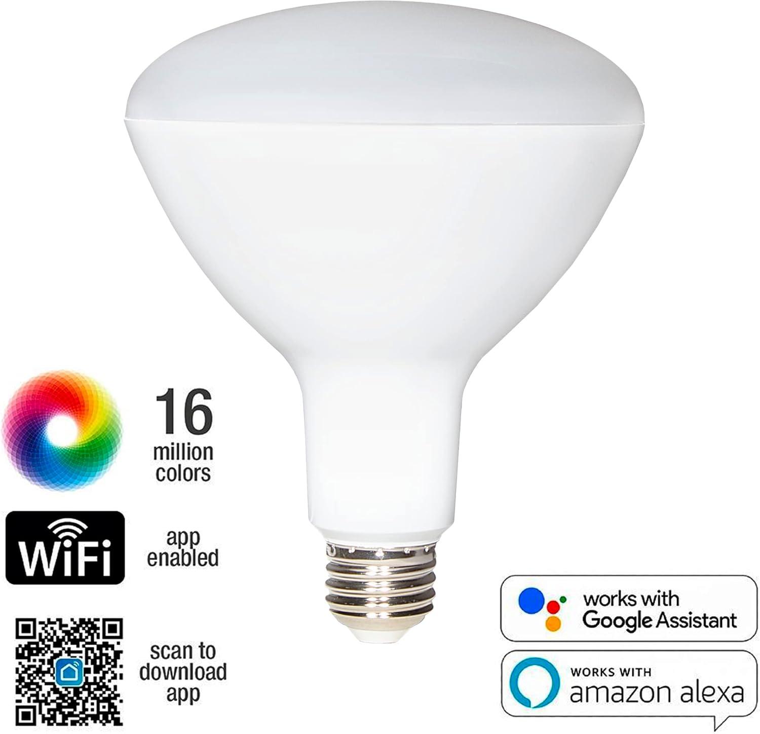 Luvoni Smart WiFi LED BR40 Multicolor Light Bulb, Google Home / Alexa Compatible 80W Equivalent 1300 Lumens Dimmable CCT 2700K-6500K by Maxxima (2 Pack)