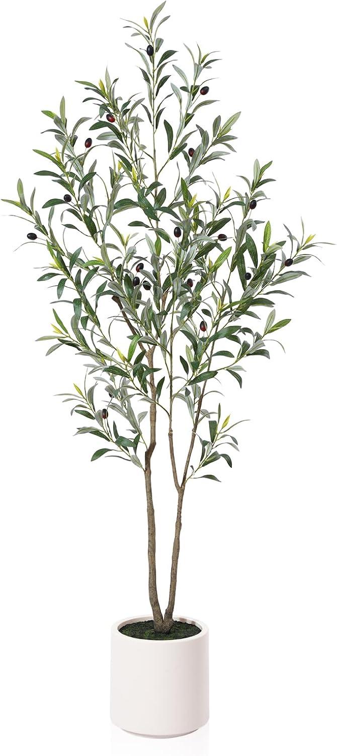 5 ft Artificial Olive Tree with White Planter