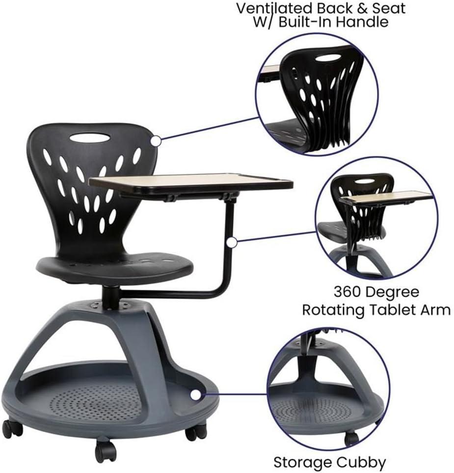 Flash Furniture Mobile Desk Chair with 360° Tablet Rotation and Storage Cubby