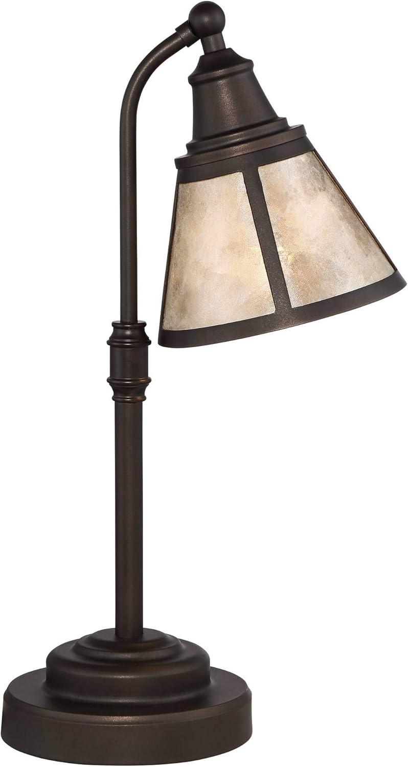 Regency Hill Malta Rustic Farmhouse Desk Lamp 18 1/2" High Satin Bronze Metal Adjustable Blond Mica Shade for Bedroom Living Room Bedside Nightstand