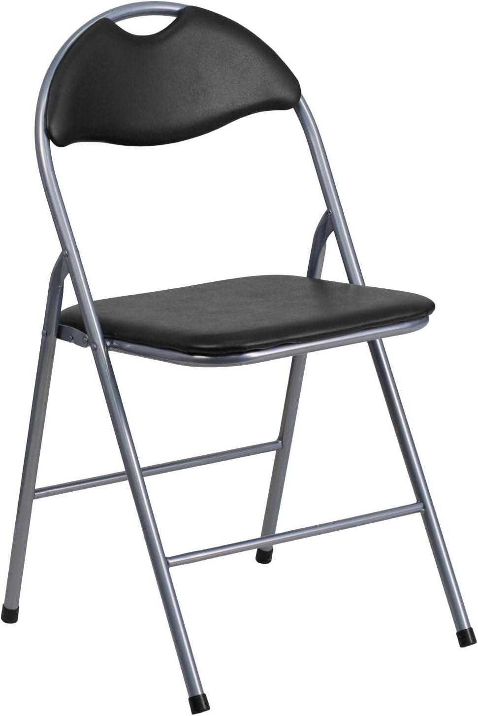 Flash Furniture 4 Pack HERCULES Series Black Vinyl Metal Folding Chair with Carrying Handle