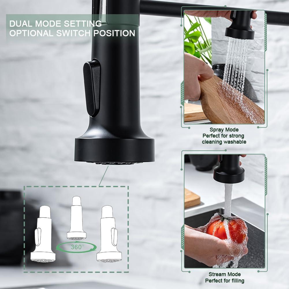 Matte Black Touch Spring Neck Kitchen Faucet