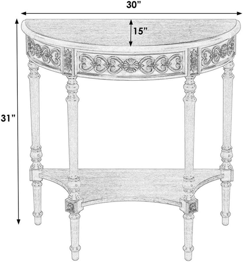 Antique Beige Wood Demilune Console Table with Storage
