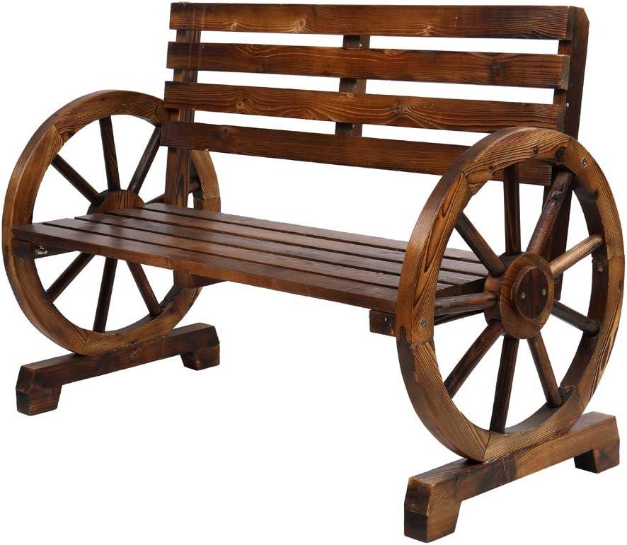 Rustic Wooden Wagon Wheel 41" 2-Person Bench