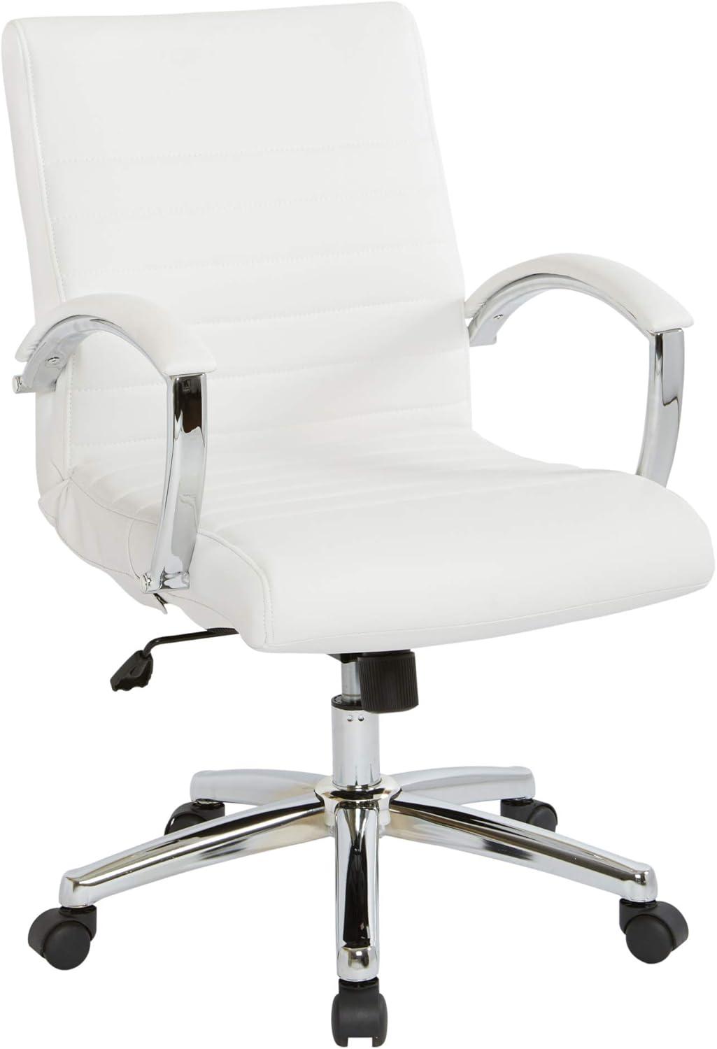 Office Star Products Executive Low Back Faux Leather Chair with Chrome Arms and Base - single White