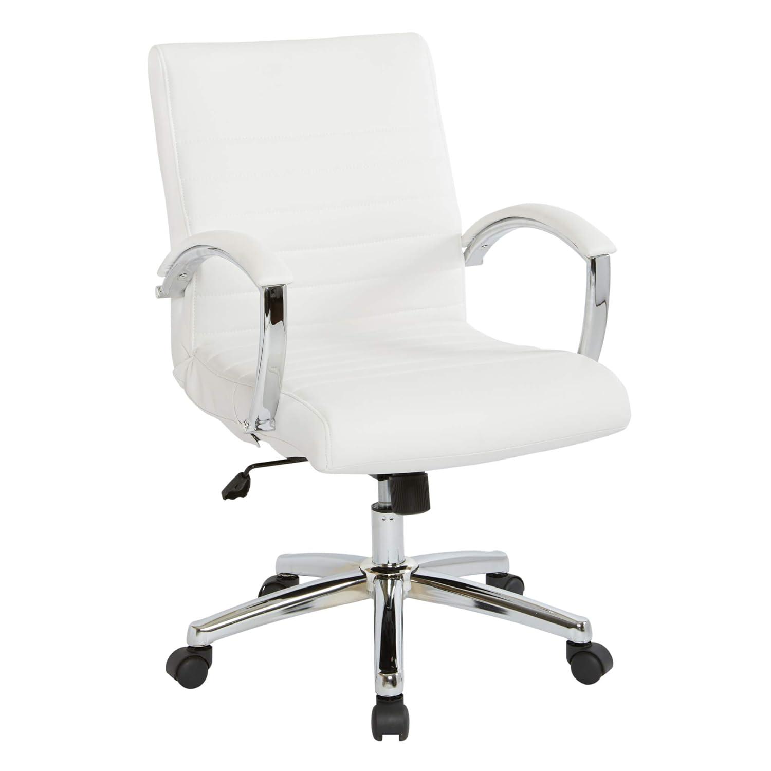 Office Star Products Executive Low Back Faux Leather Chair with Chrome Arms and Base - single White
