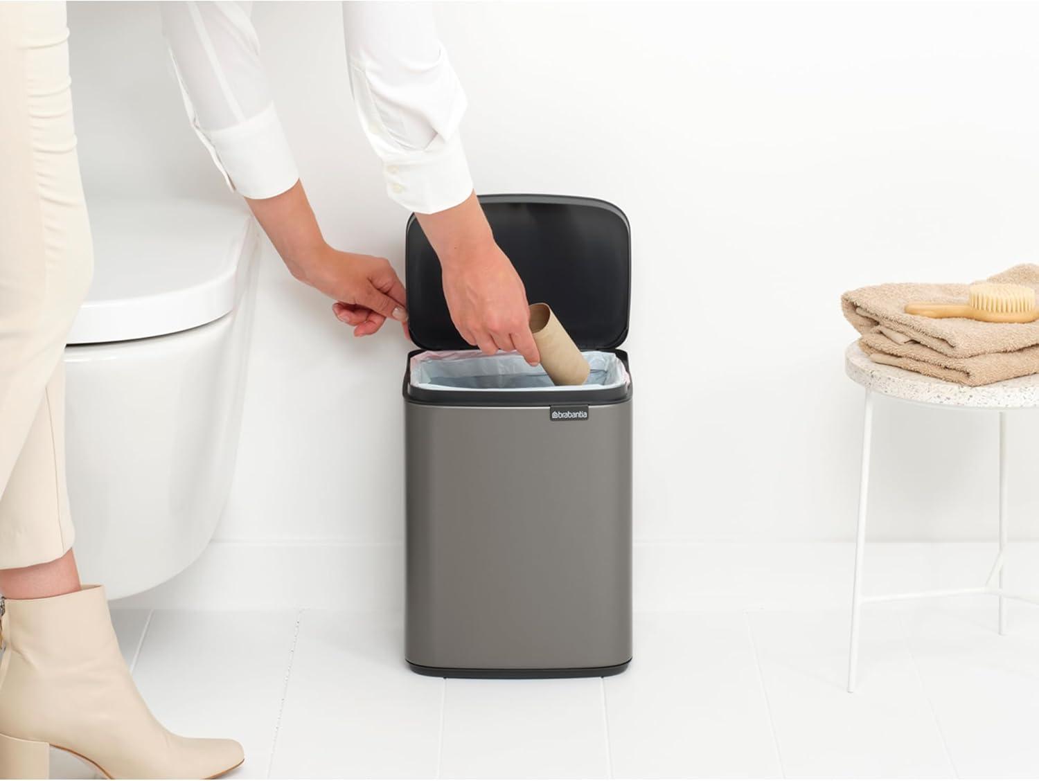 Platinum Rectangular Plastic Trash Can with Soft Closing Lid