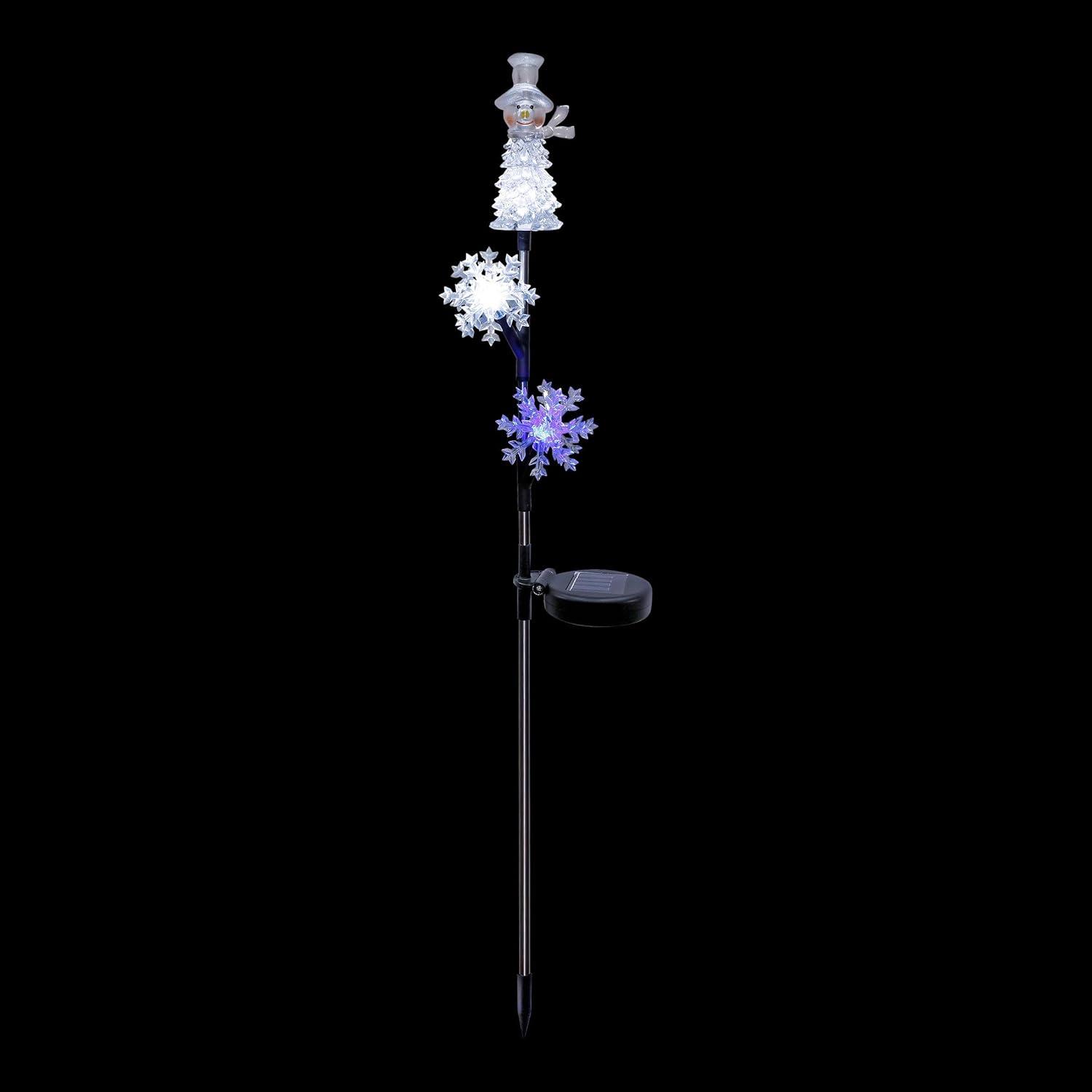 Solar Snowflake and Snowman LED Lawn Stake, 34-Inch, Multicolor Plastic