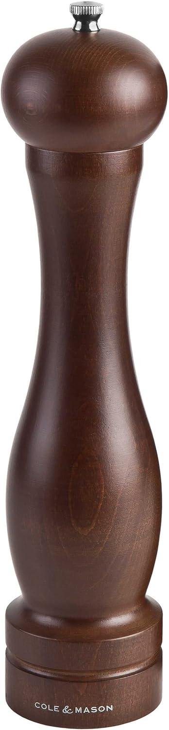 12.5-inch Dark Brown Beech Wood Pepper Mill with Metal Knob