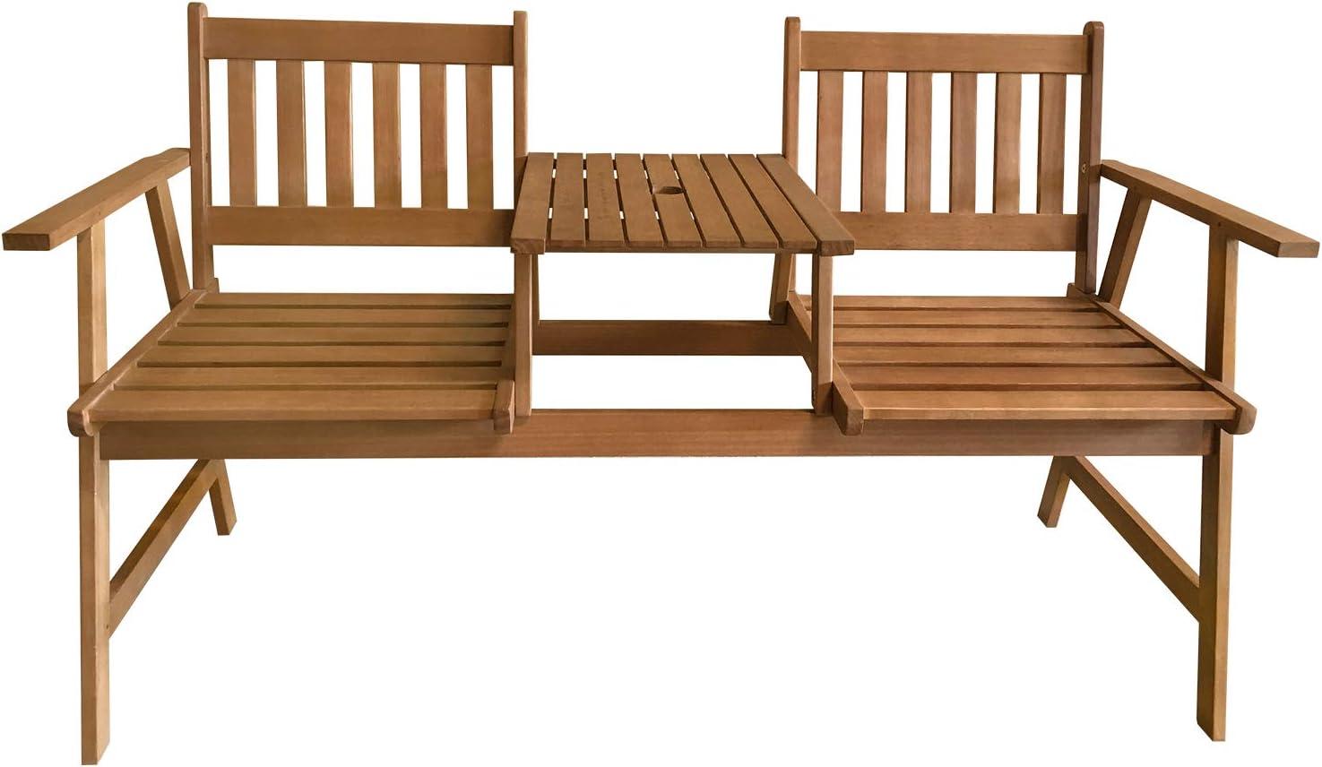 FDW Patio Bench Wood Garden Bench Park Bench Acacia Wood with Table for Pool Beach Backyard Balcony Porch Deck Garden Wooden Furniture(Nature)