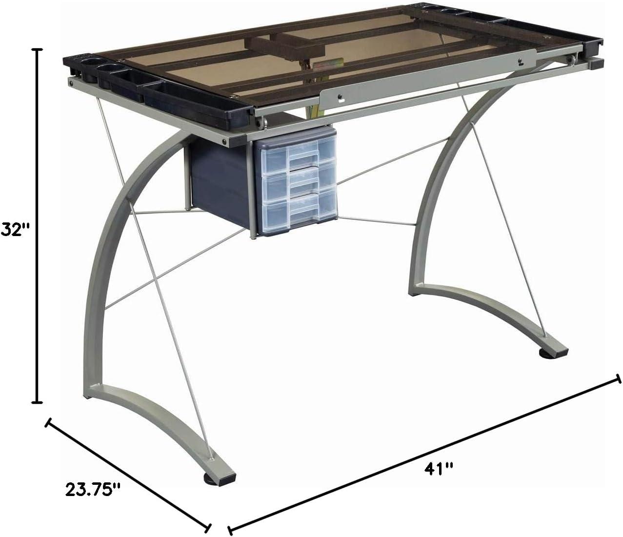 Melo 3 Drawer Glass Top Drafting Desk with Supply Storage Silver - Coaster