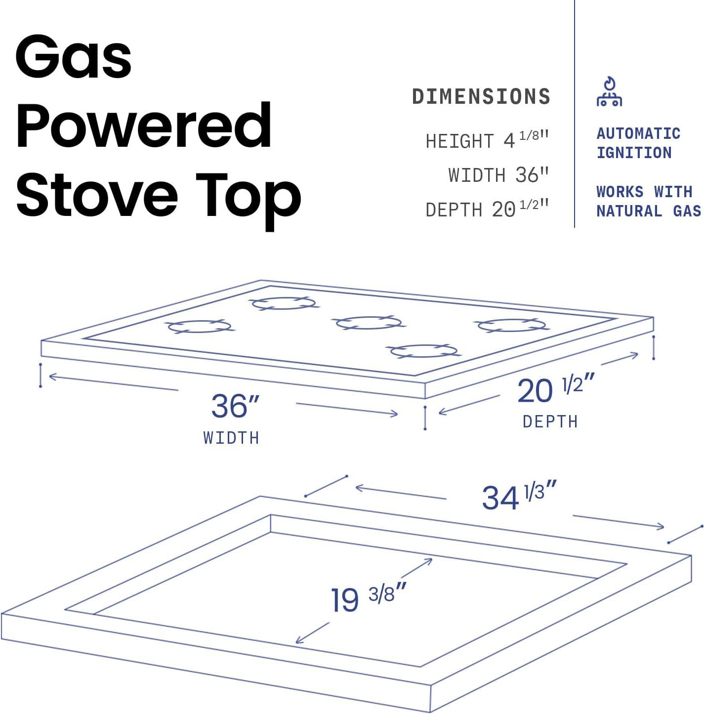 36-Inch Black Ceramic and Stainless Steel 5-Burner Gas Cooktop