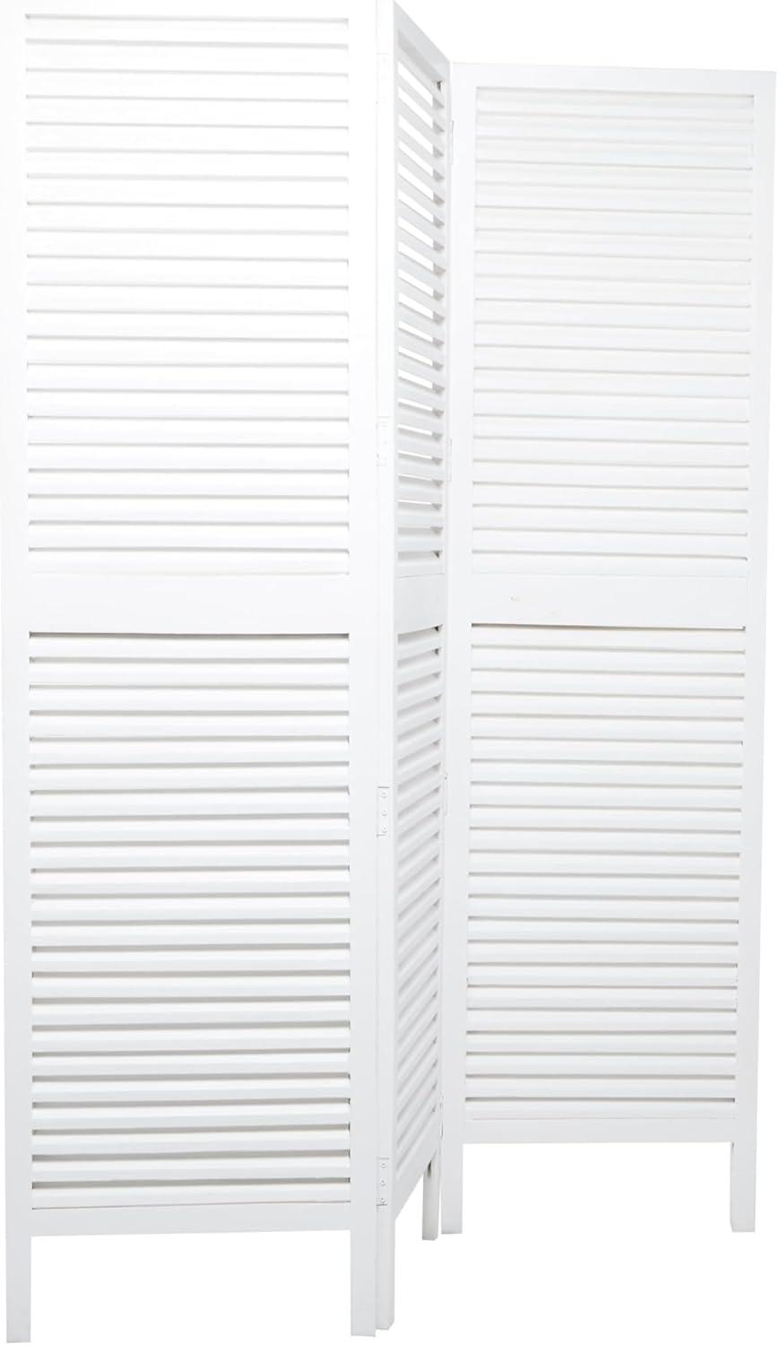 Deco 79 Wood Partition Room Divider Screen Washed Shutter Top 3 Panel Privacy Screen with Gray Distressing, Room Partition 47" x 1" x 67", White