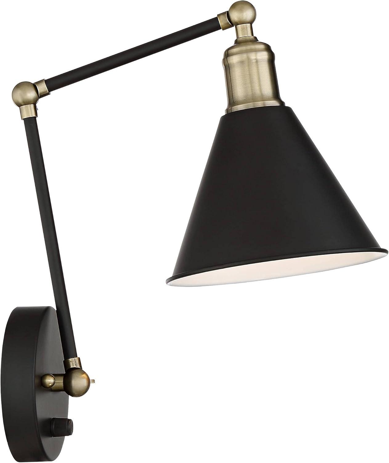 Black and Brass Adjustable Swing Arm Wall Lamp Set