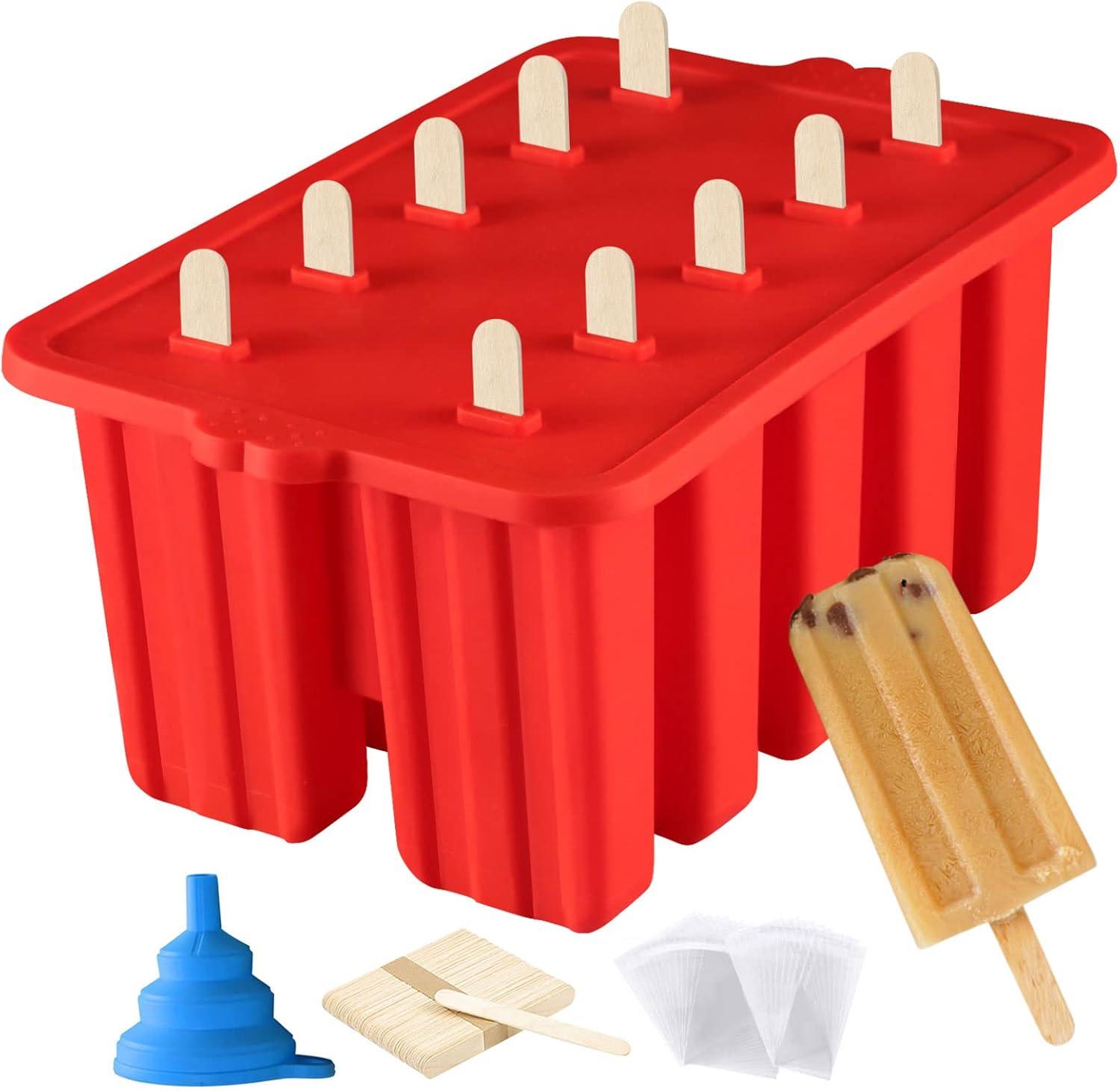 Red Silicone 10-Cavity BPA-Free Popsicle Mold Set