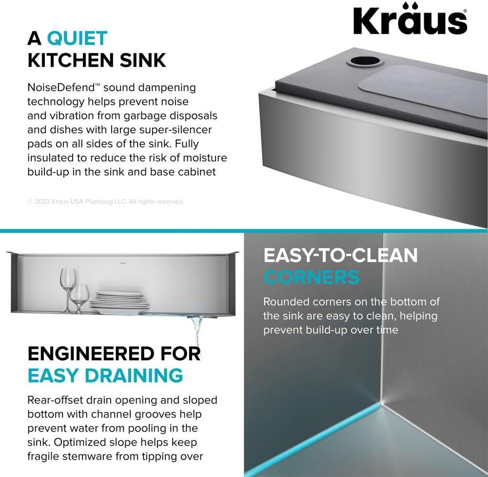 KRAUS Kore™ Workstation 36-inch L 16 Gauge Stainless Steel Single Bowl Farmhouse Kitchen Sink with Accessories