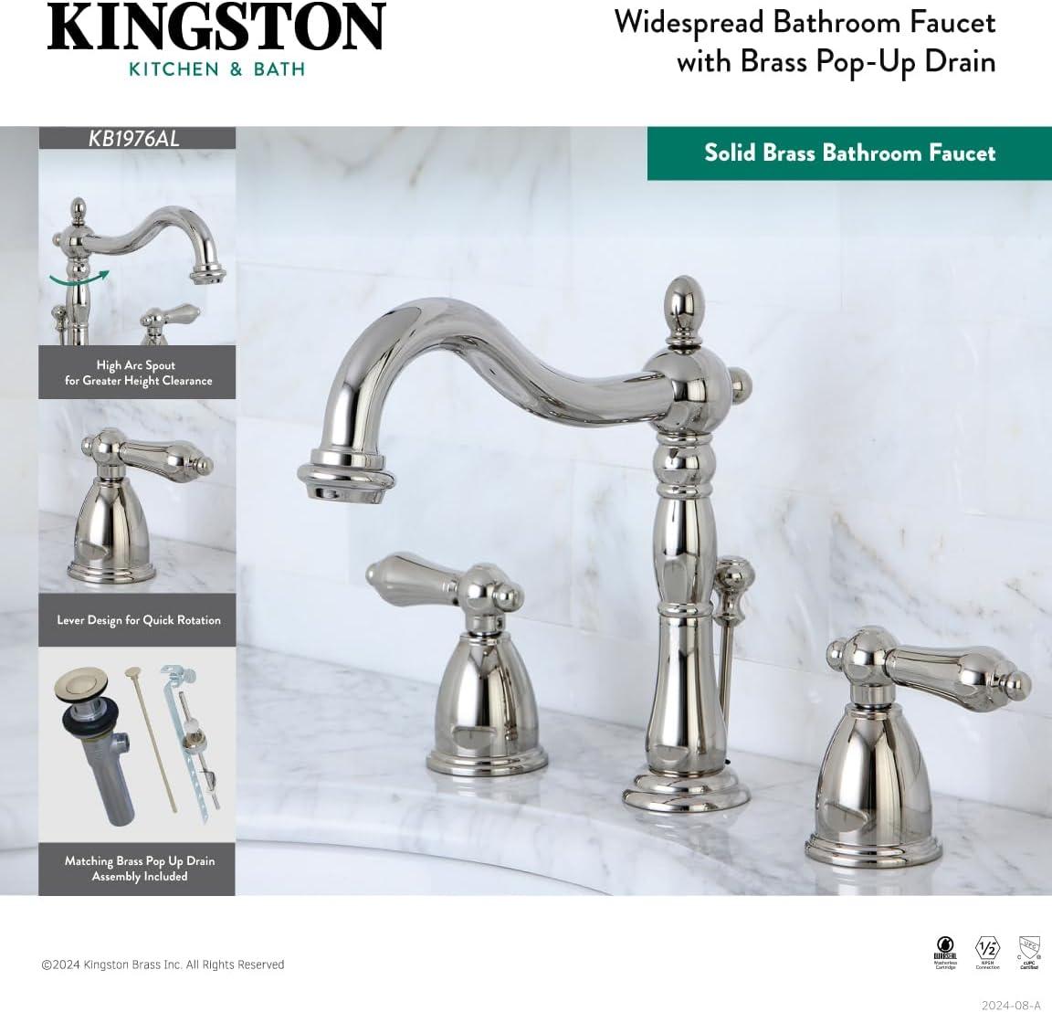 Kingston Brass Heritage Two-Handle 3-Hole Deck Mount Widespread Bathroom Faucet with Pop-Up Drain