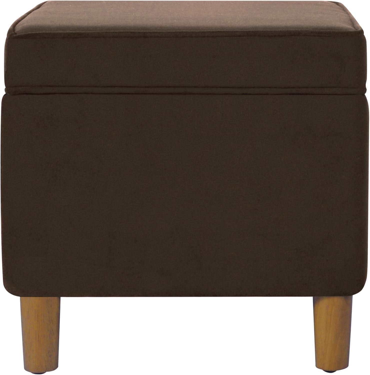 24" Dinah Storage Ottoman Chocolate Brown - HomePop: Velvet Upholstered, Honey Oak Wood Legs, Safety Hinges