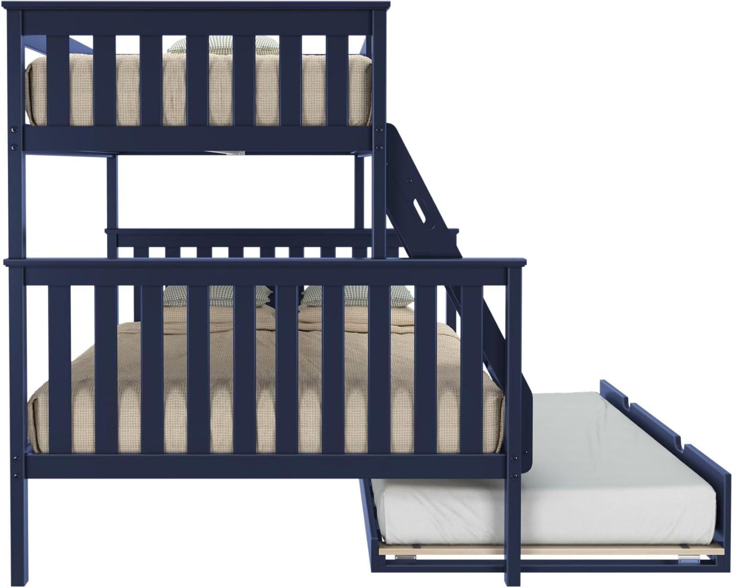 Max & Lily Solid Wood Twin over Twin Bunk Bed with Storage Trundle for Kids, Pecan