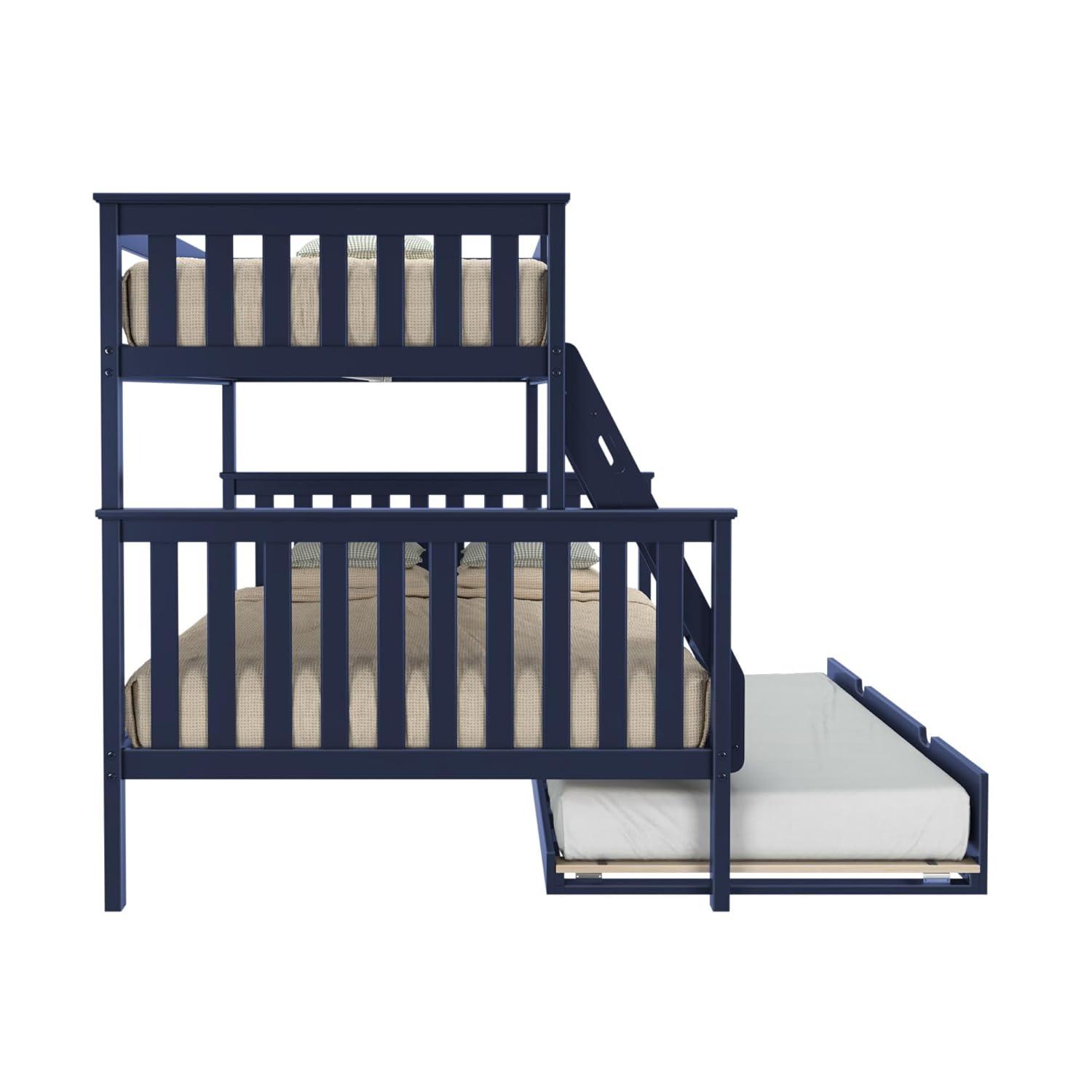 Max & Lily Solid Wood Twin over Twin Bunk Bed with Storage Trundle for Kids, Pecan
