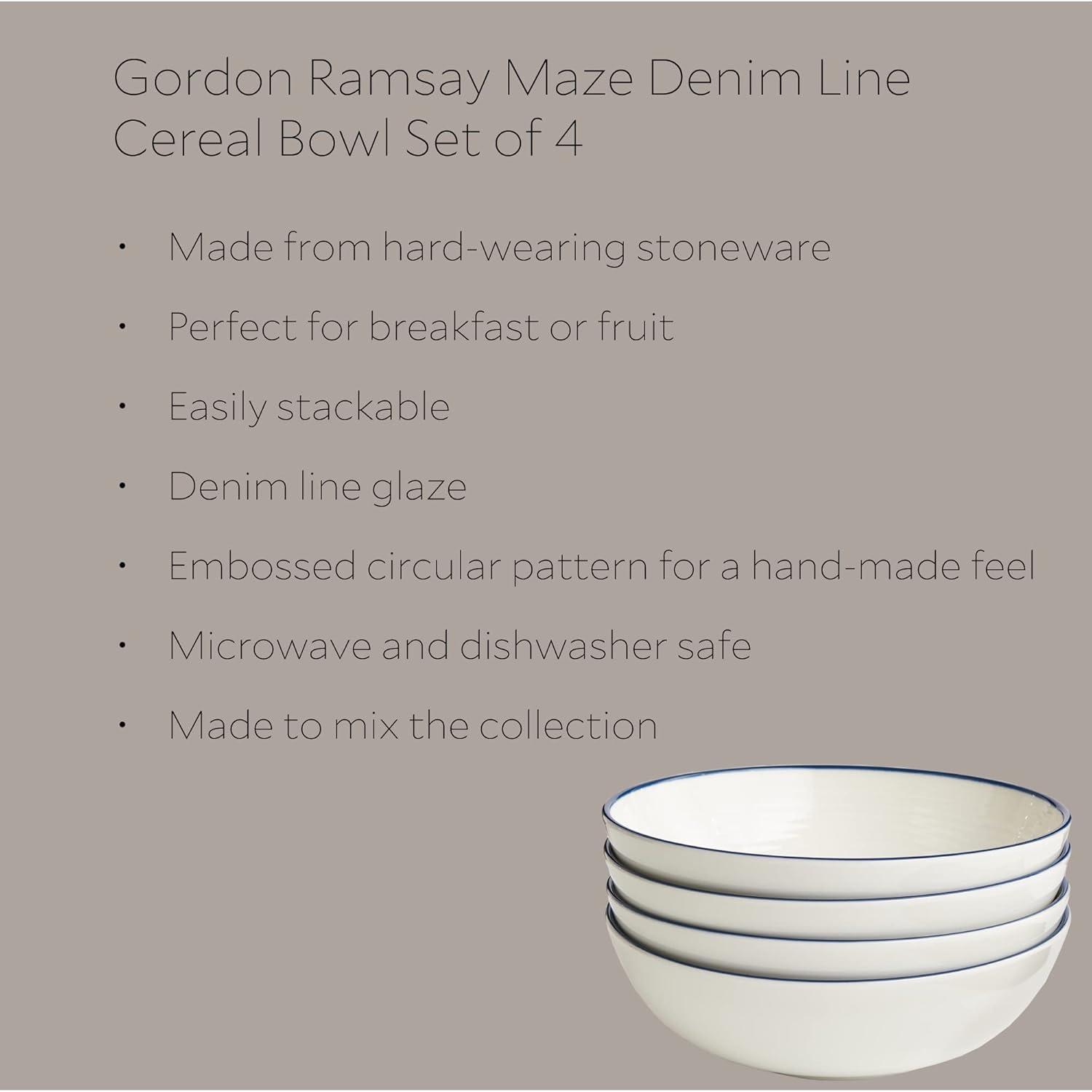 Royal Doulton Exclusively for Gordon Ramsay Gordon Ramsay GR Maze Denim Line Cereal Bowl 7" Set of 4 (Set of 4)
