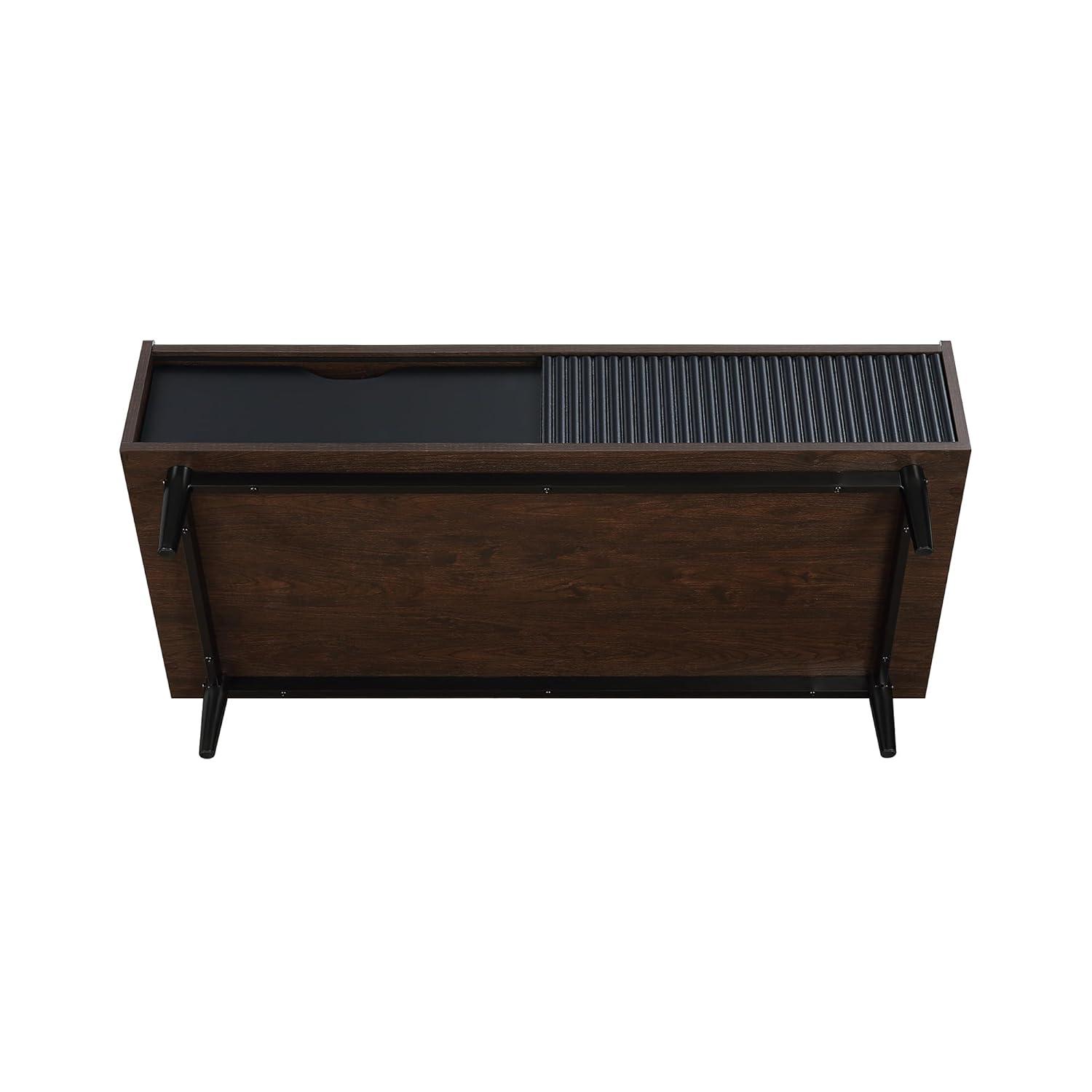 Manhattan Comfort Duane Ribbed Coffee Table with Drawer and Shelf Dark Brown/Black: Rectangular, MDF, Living Room Furniture