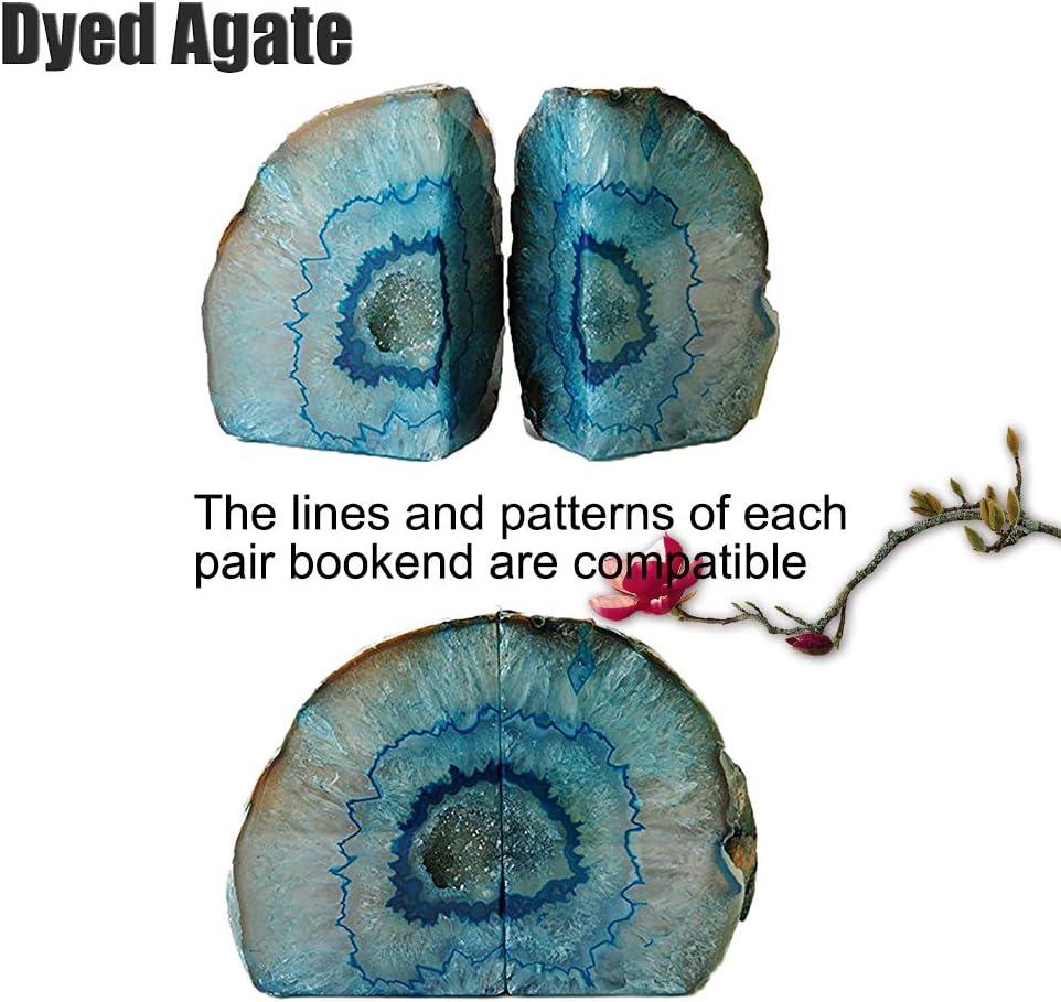 AMOYSTONE Agate Geode Bookends Heavy Duty Stone Book Ends Decorative Bookend Holder Home Office Decor with Rubber Bumpers Teal 1 Pair, 2-3 LBS