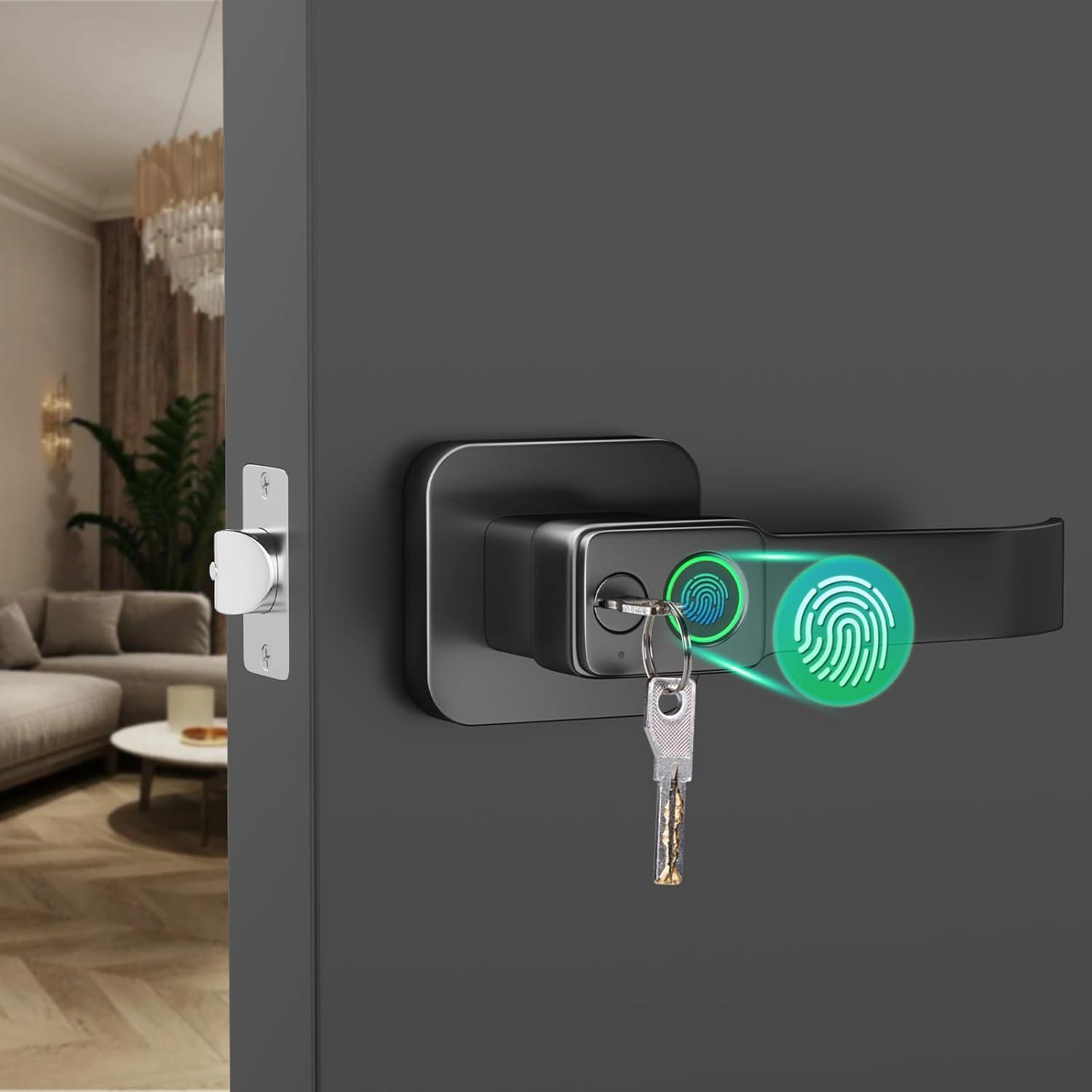 Black Smart Biometric Fingerprint Door Lock with App Control