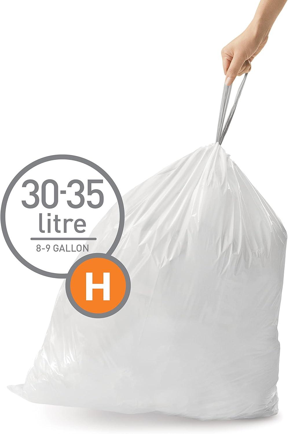 simplehuman Code H Custom Fit Drawstring Trash Bags in Dispenser Packs, 60 Count, 35 Liter / 9.3 Gallon, White