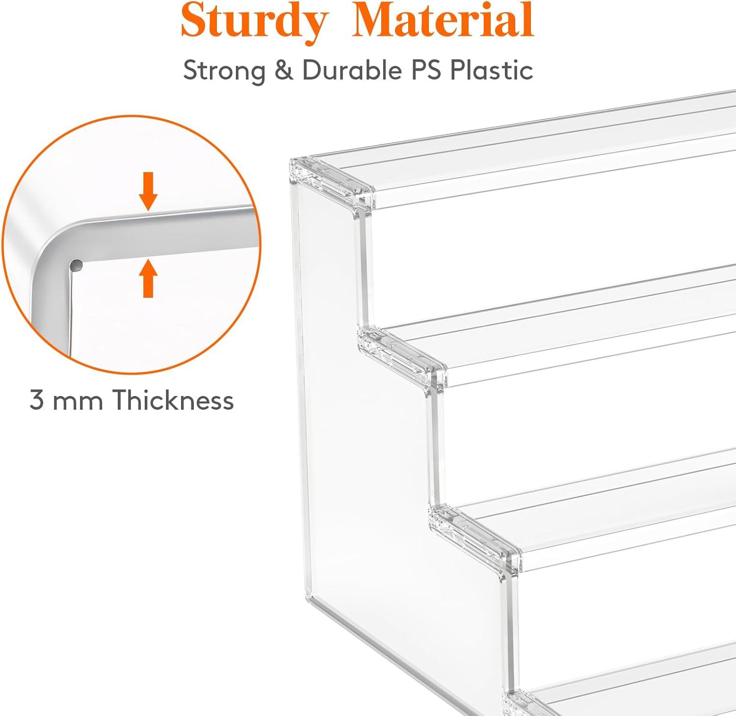 Lifewit 4 Tier Clear Display Risers Stand With Decorative Fences, Plastic 12 Inch Perfume Organizer, Display For Figures, Cupcake, Dessert, Desktop Stand For Organization And Decor, 1 Pack