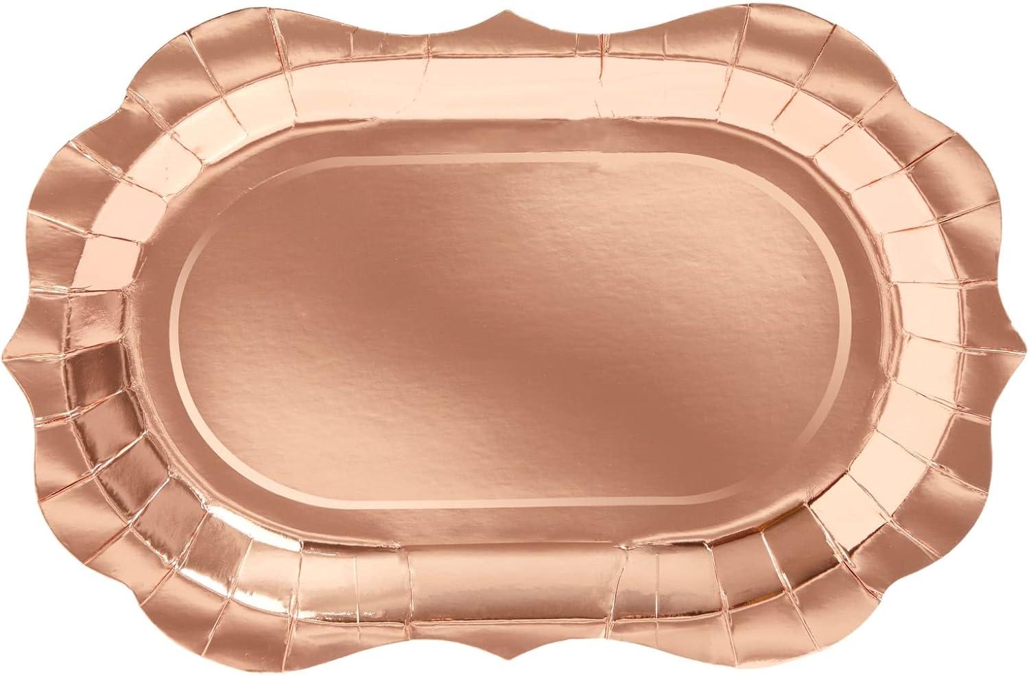 Sparkle and Bash 24 Pack Metallic Blue Paper Serving Trays with Gold Foil Edge, 13 x 9 in
