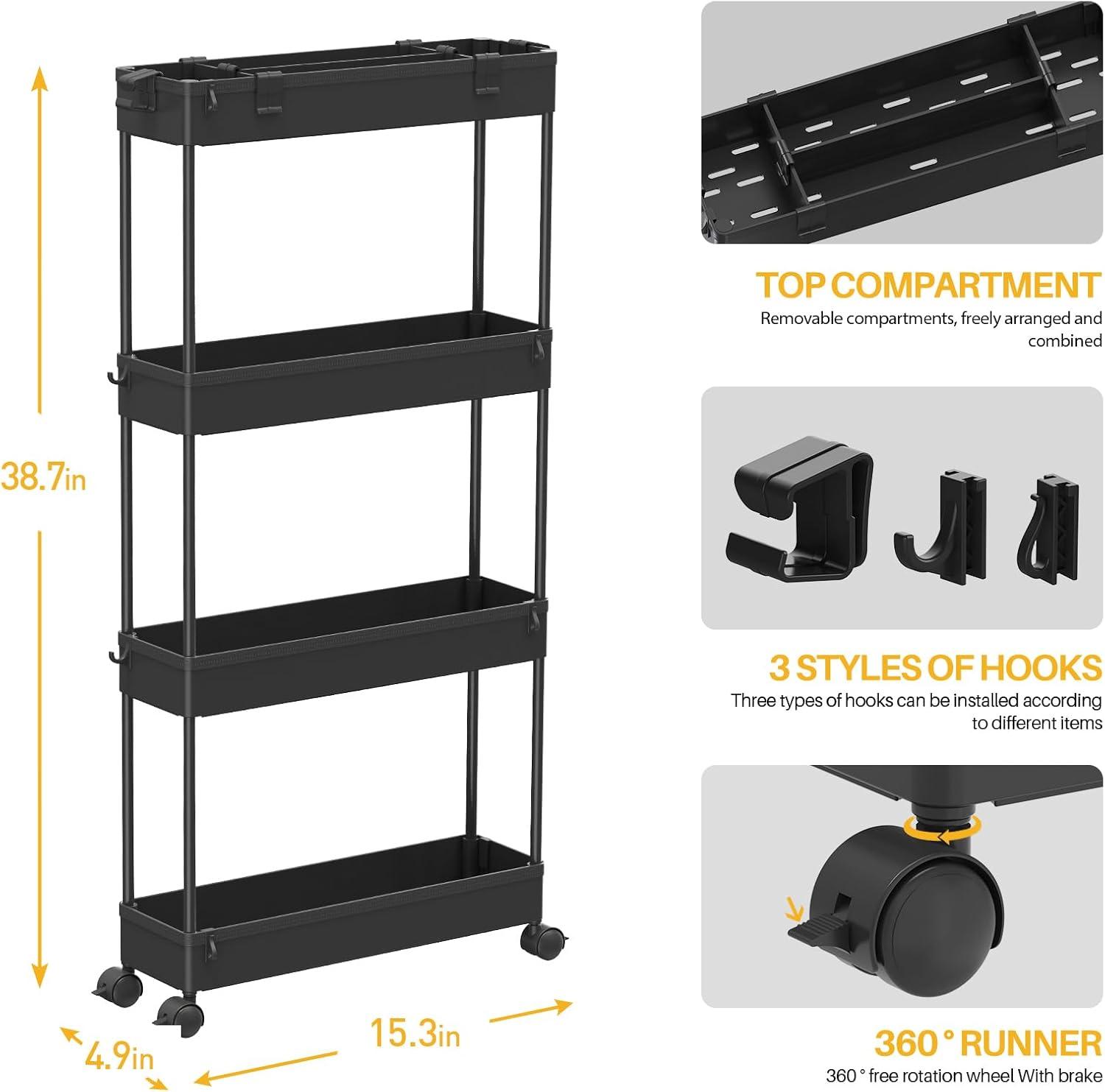 Modern White 4-Tier Plastic Slim Storage Cart