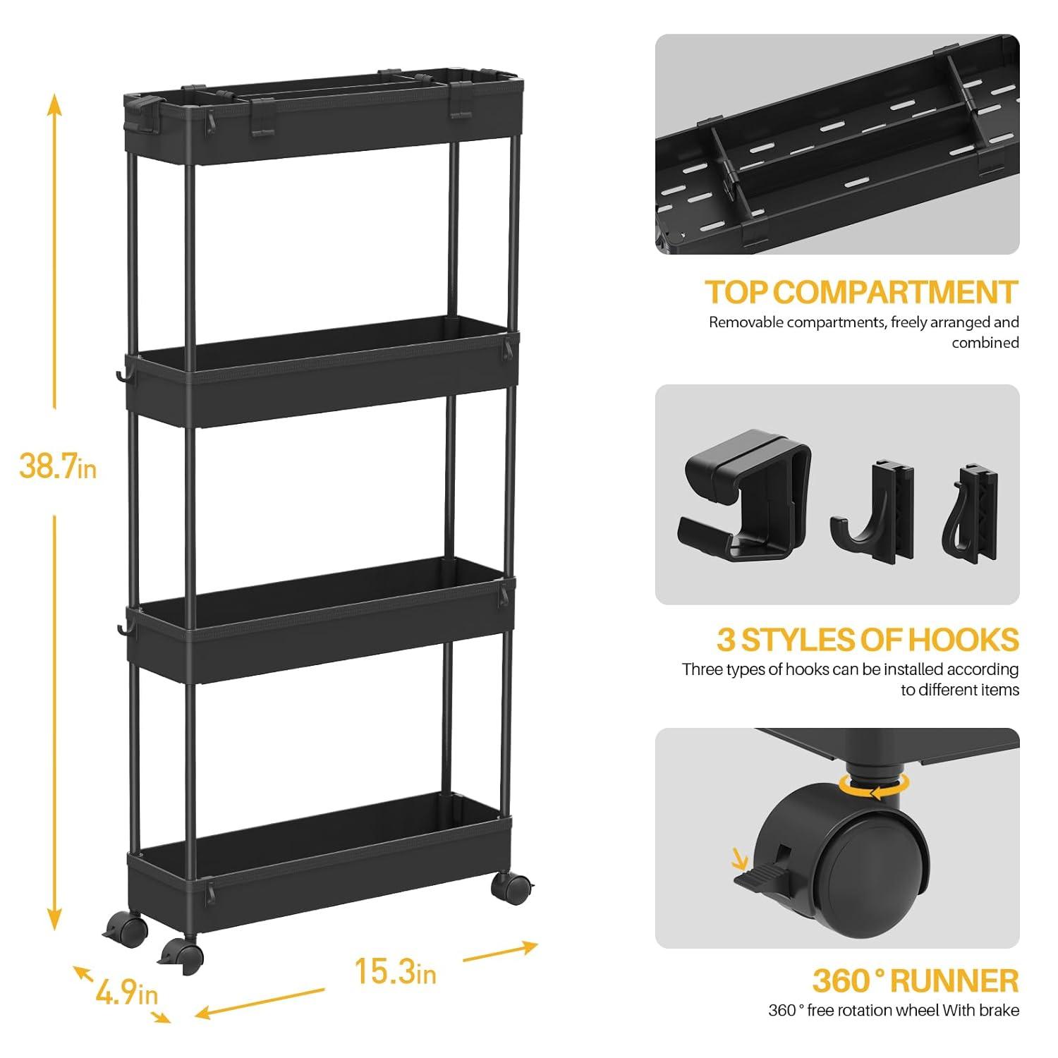 Modern White 4-Tier Plastic Slim Storage Cart