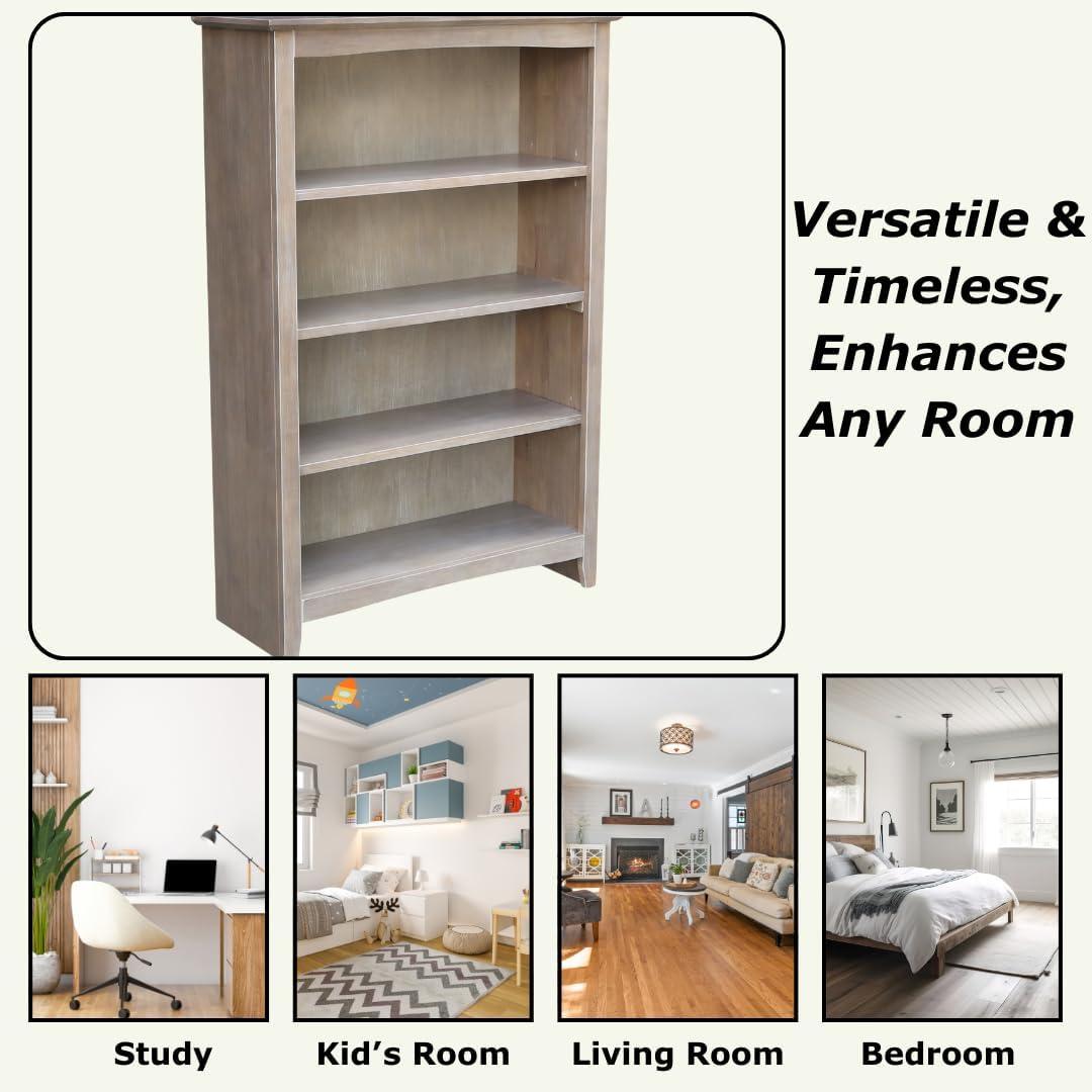 48" Shaker Bookshelf Washed Gray/Taupe - International Concepts: Solid Wood, 3-Shelf Storage