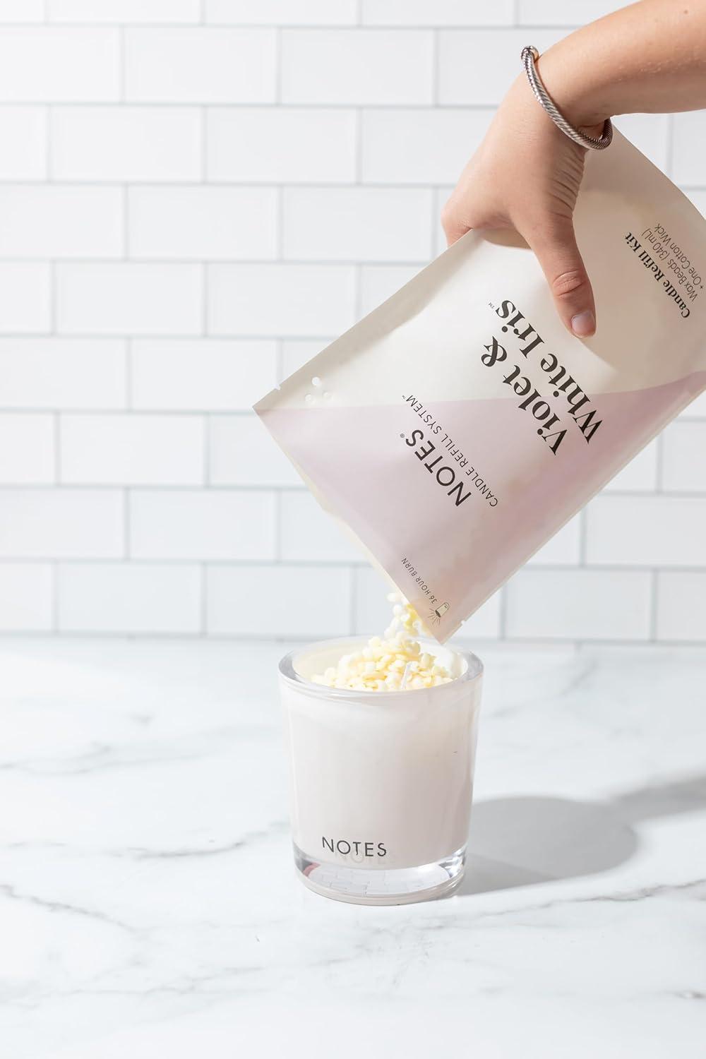 NOTES Sustainable Candle Refill | Non-Toxic Fragrance, Natural Wax Beads (Beeswax, Rice bran and Soy), Cotton Wick and Sustainer - (1) Violet & White Iris