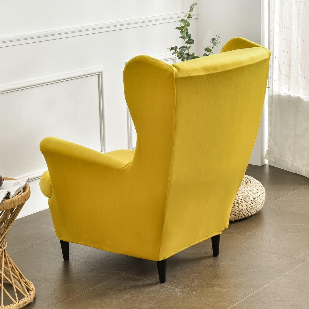 Yellow Velvet Stretch Wingback Chair Slipcover