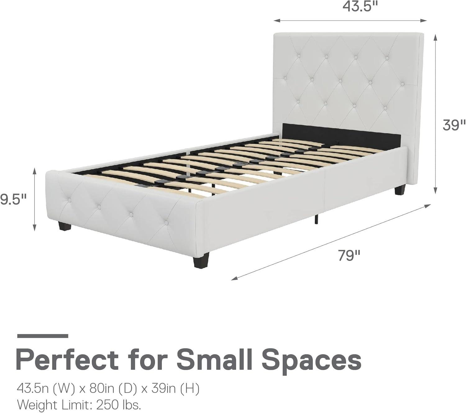 DHP Dakota Upholstered Platform Bed, Twin, White