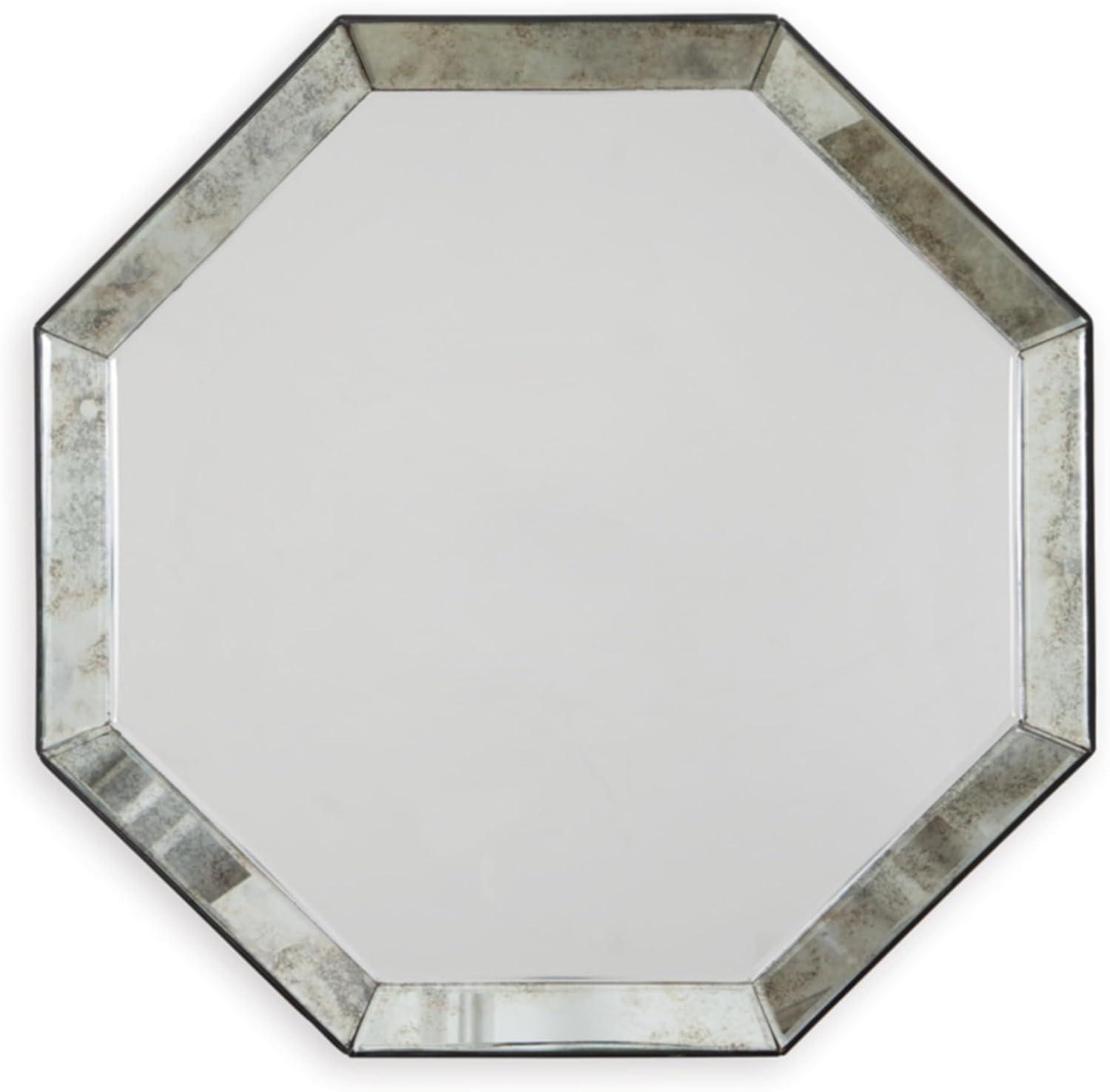 Silver Octagonal Contemporary Accent Mirror with Antiqued Frame