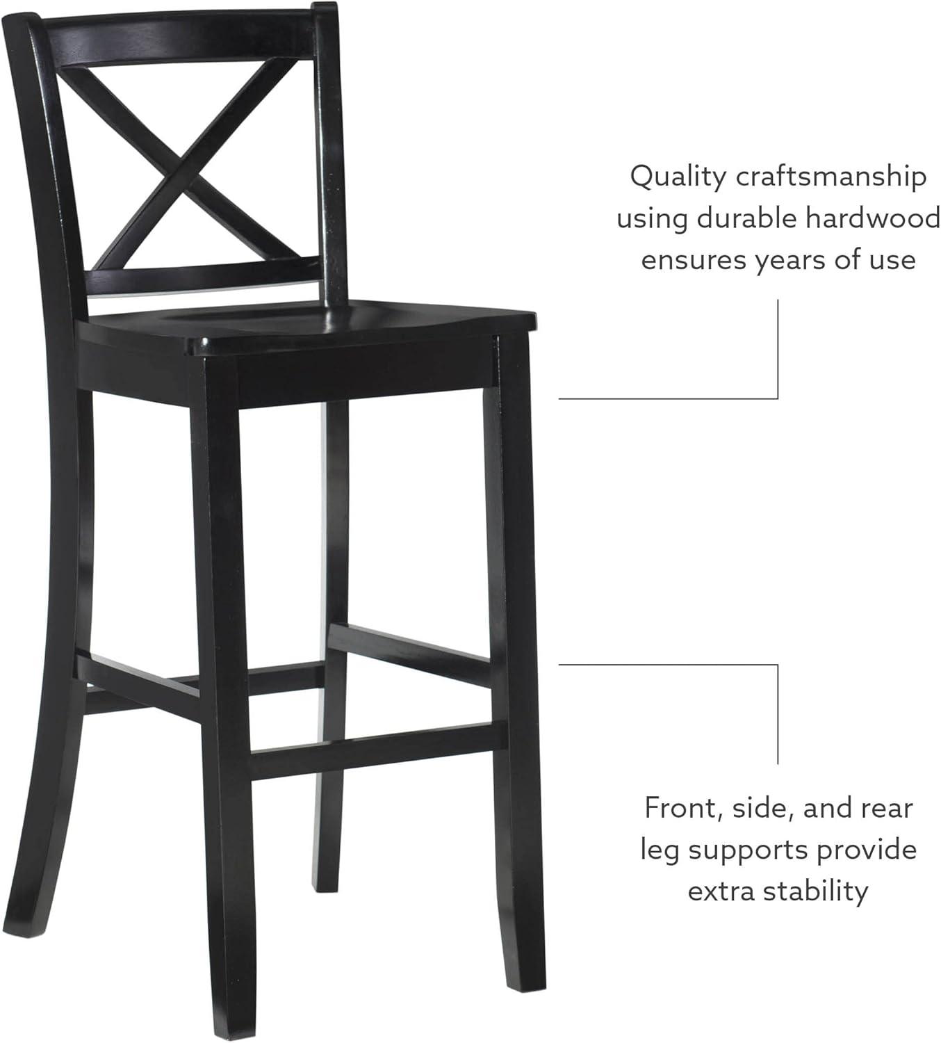30" Torino X Back Wood Barstool - Black - Linon: Solid Rubberwood, Unupholstered, Armless