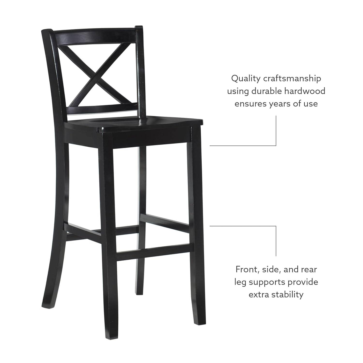 30" Torino X Back Wood Barstool - Black - Linon: Solid Rubberwood, Unupholstered, Armless